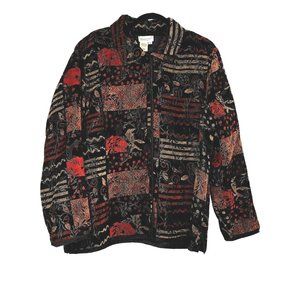 Coldwater Creek Size 1X Reversible Chenille Patchwork/ Black Brocade Jacket